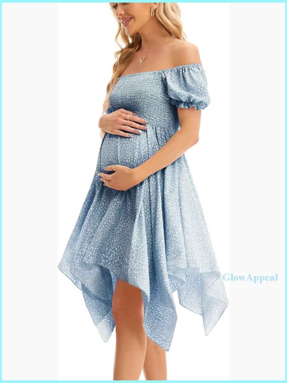 Maternity Summer Dress Puff Sleeve Square Neck Flowy Irregular Hem